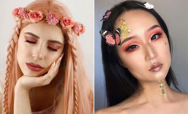 Two women showcase creative fairy makeup ideas with pastel and bold styles for Halloween inspiration.