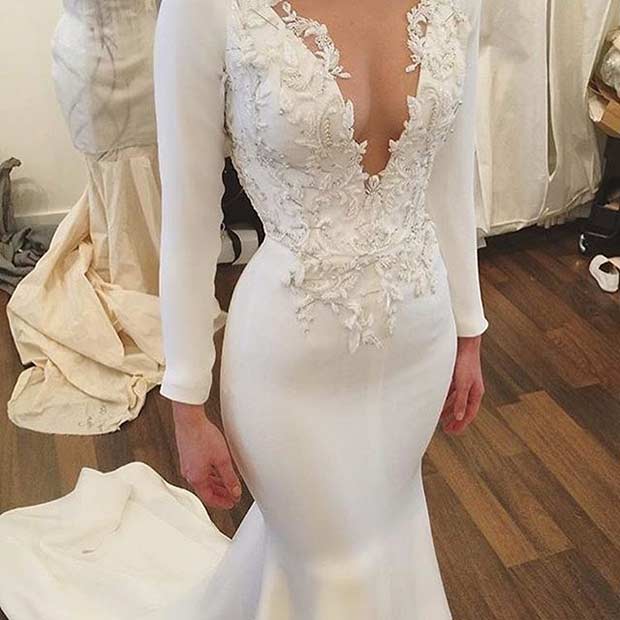 Embellished Low Cut Wedding Dress