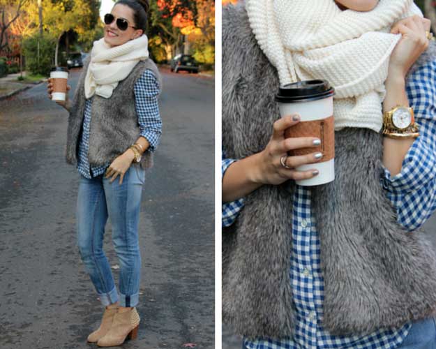 Faux Fur Vest and Scarf Outfit