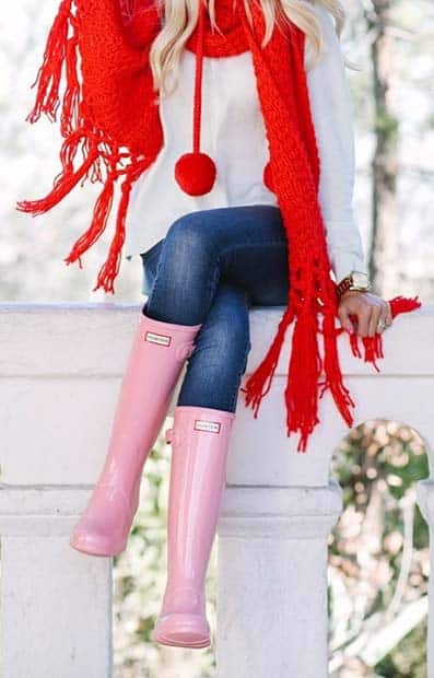 Festive Red Scarf and Wellies