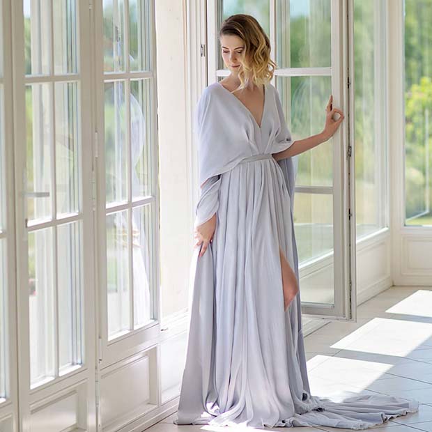 Simple, Silver Grey Wedding Dress