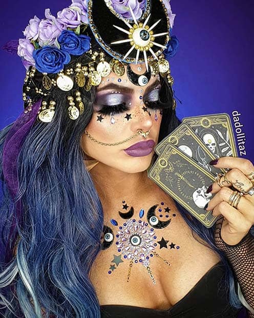 Fortune Teller Makeup with Rhinestones