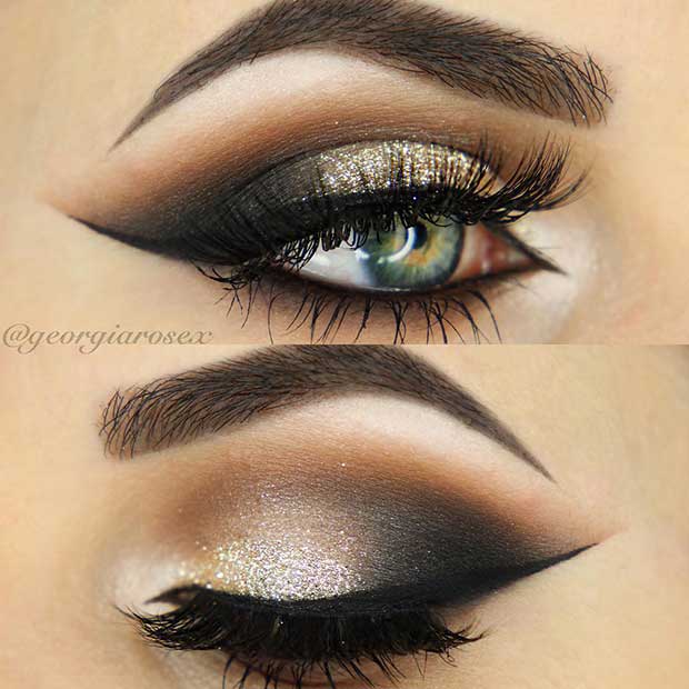 Black and Silver Eye Makeup Look for Blue Eyes