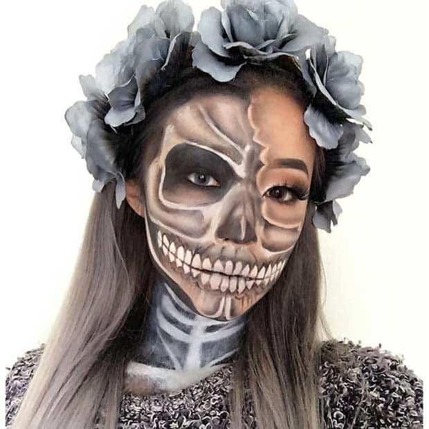 Grey Skeleton Makeup Look for Halloween