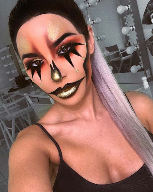 Glam Gold Clown Makeup Idea