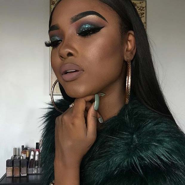 Glam Green Glitter Eye Makeup