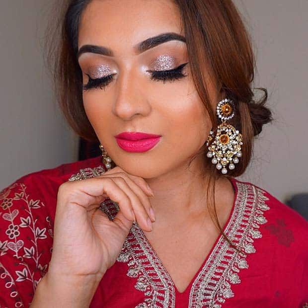 Glittery Eyes with Pink Lips
