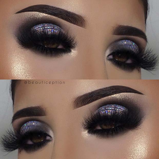Glittery Smokey Eyes with Bold Lashes