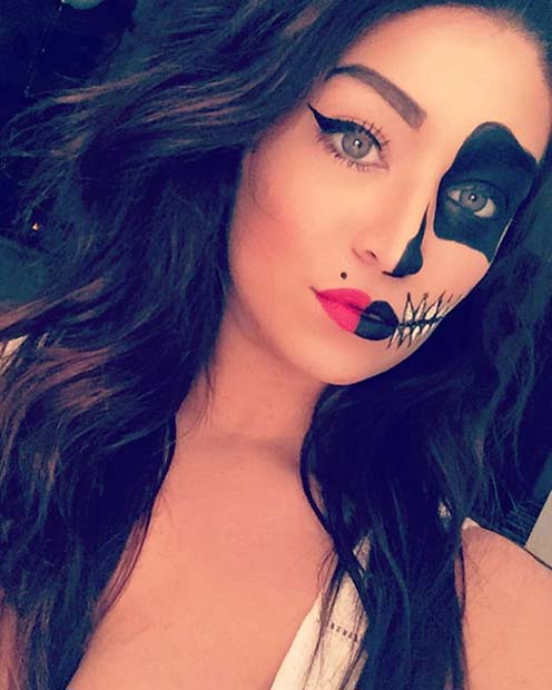 Half Glam Half Skull for Easy Halloween Makeup Ideas