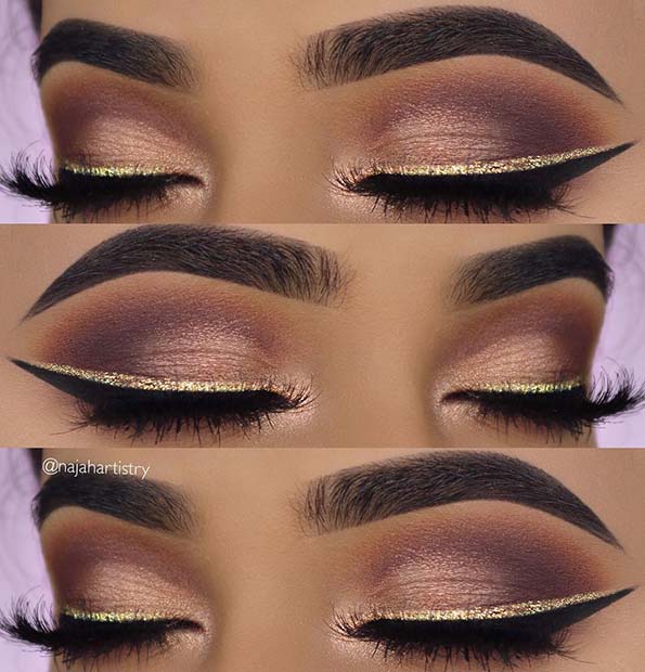 Rose Gold Eyes with Gold and Black Eyeliner