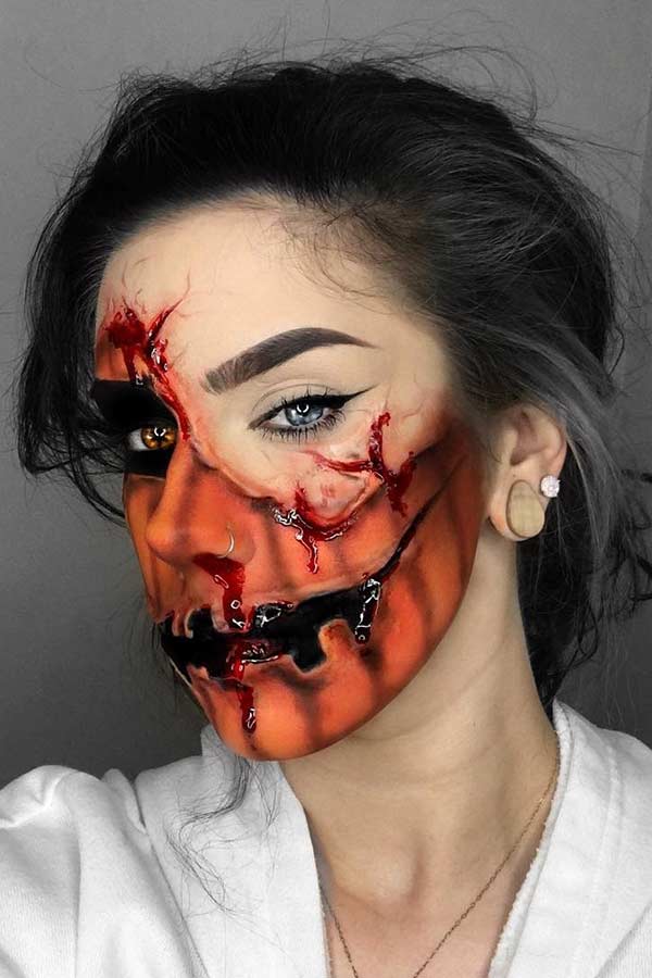 Gory Pumpkin Makeup for Halloween