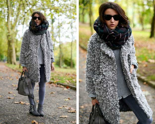Grey Teddy Bear Coat Winter Outfit