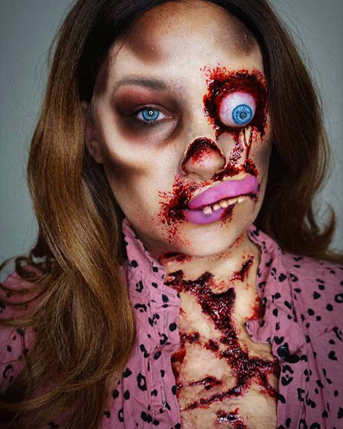 Gruesome Zombie Makeup with an Eye 