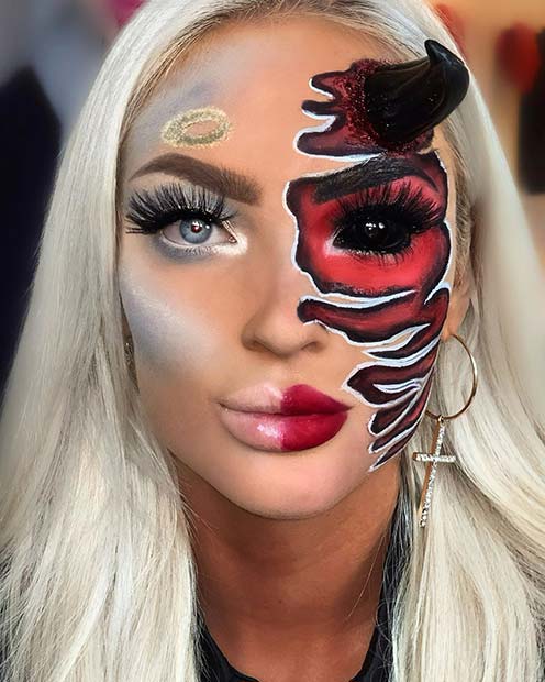 Half Angel, Half Devil Halloween Makeup