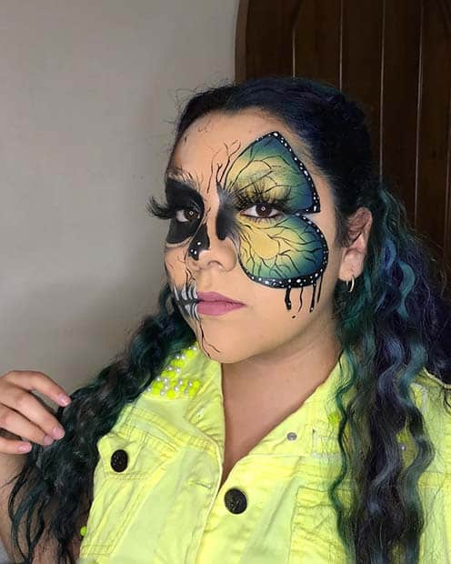 Half Butterfly, Half Skull Halloween Makeup