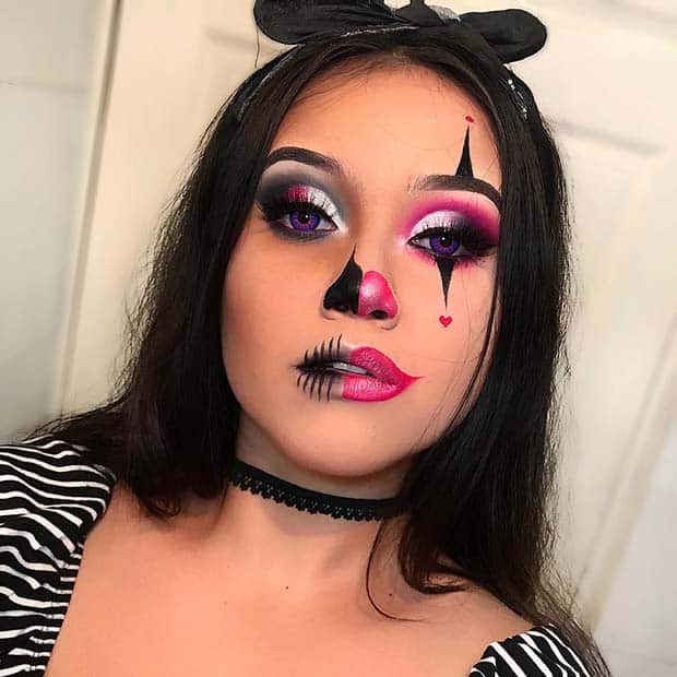 Half Clown, Half Skeleton Makeup