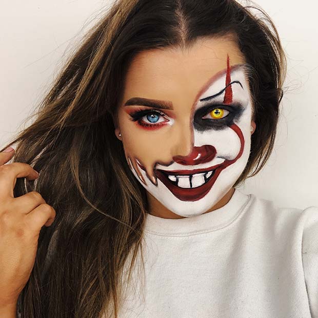 Half Human, Half Pennywise Makeup