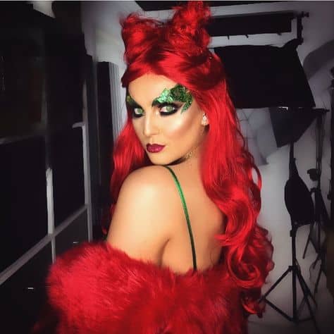 hot halloween costume ideas red hair and outfit with green face designs poison ivy