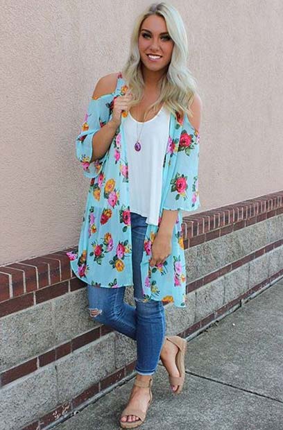 Floral Cutout Shoulder Jacket for Spring 2017 Women's Outfit Idea