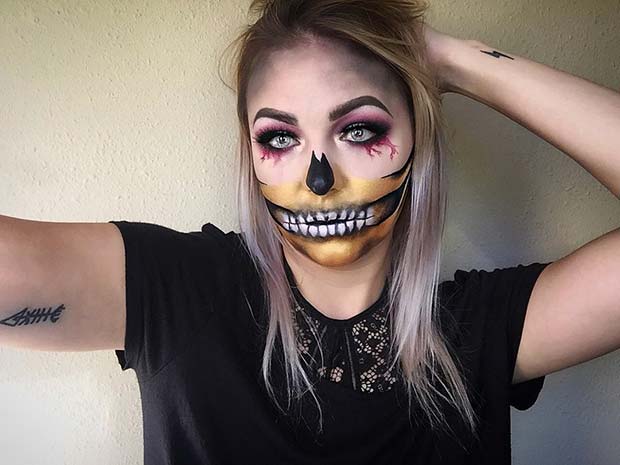 Half Skull Makeup for Skeleton Makeup Ideas for Halloween