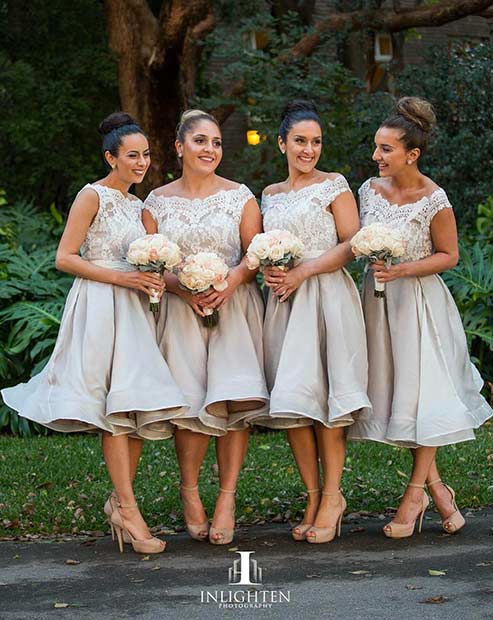 Short Neutral Lace Bridesmaid Dresses
