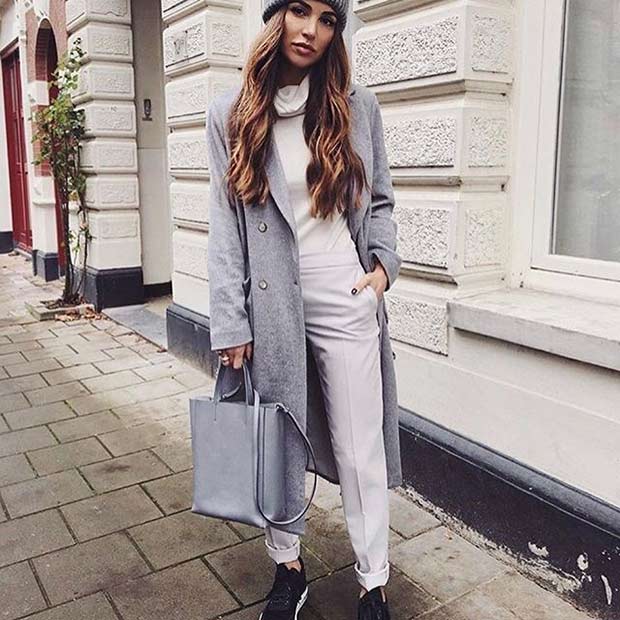 Chic Grey Coat for Spring 2017 Women's Outfit Idea
