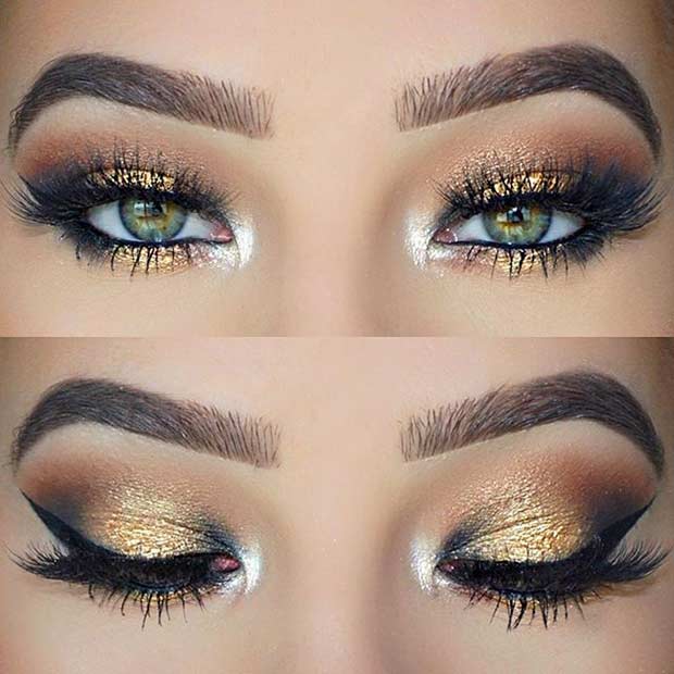 Black and Gold Eye Makeup Look for Green Eyes