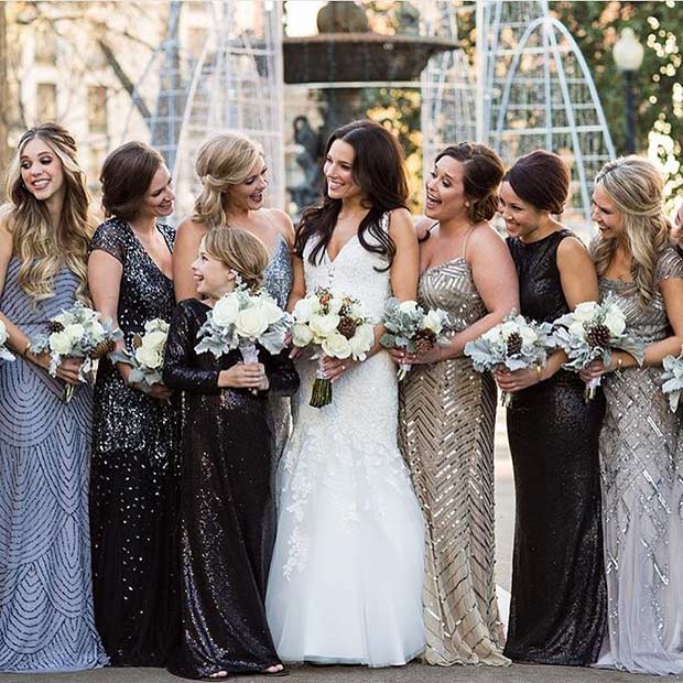 Mismatched Sequin Bridesmaid Dresses