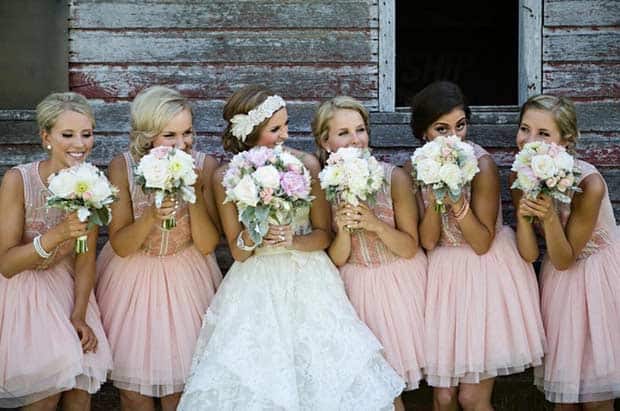 Short Tul Peach Bridesmaid Dresses