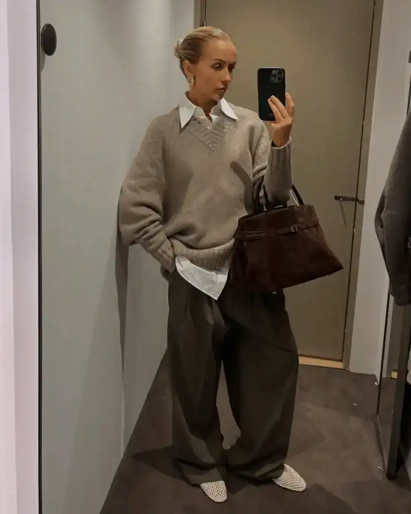 knitted jumper and trouser outfit