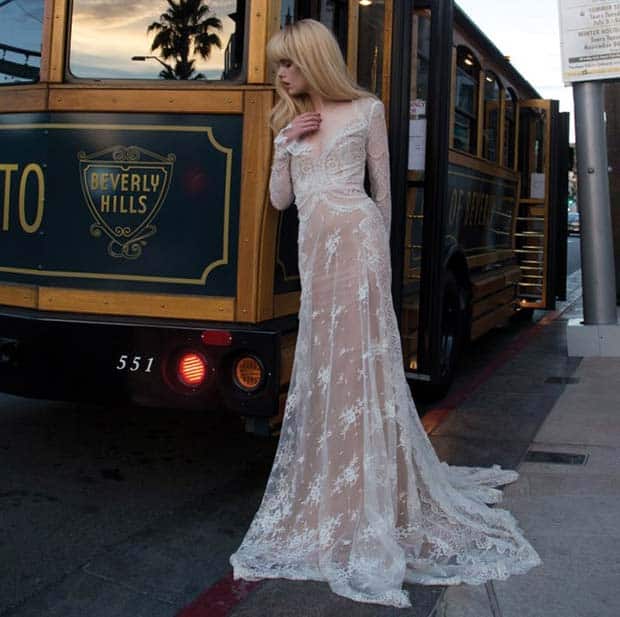 Lace Long Sleeve Plunging Wedding Dress