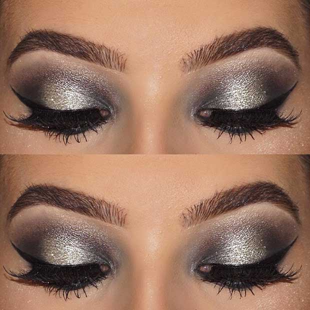 Grey and Silver Eye Makeup Idea for New Years Eve