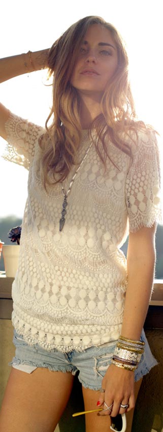Denim Shorts + Lace Top
