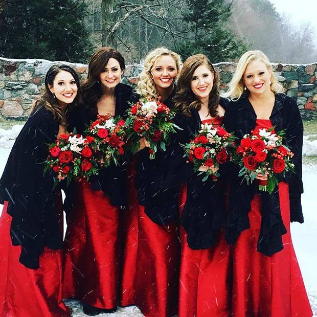 Black and Red Winter Bridesmaid Style