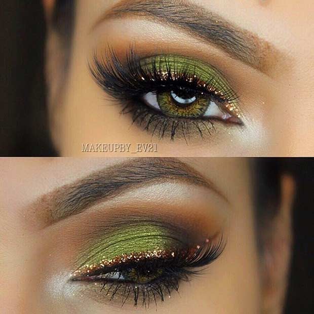 Green and Gold Eye Makeup Look for Green Eyes