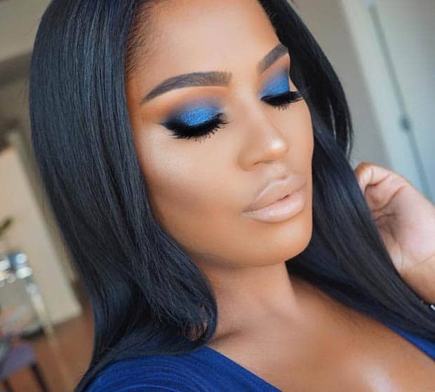 Blue Smokey Eye Makeup and Nude Lips for Dark Skin