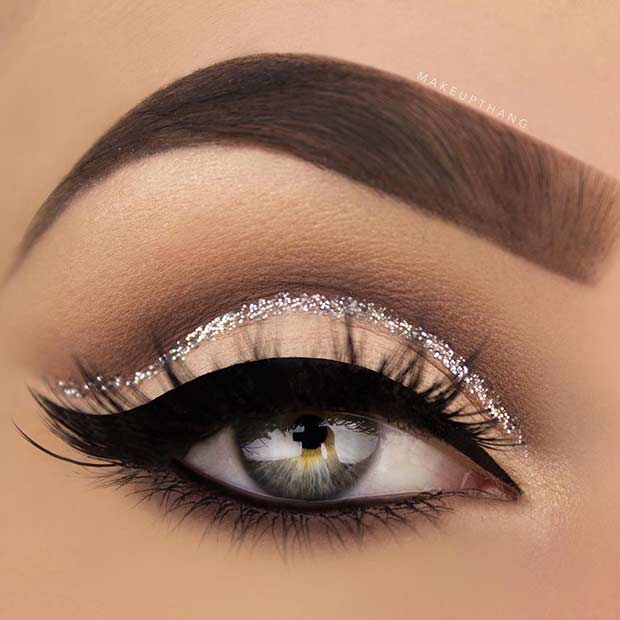 Silver Glitter Cut Crease Eye Makeup Look for New Years Eve