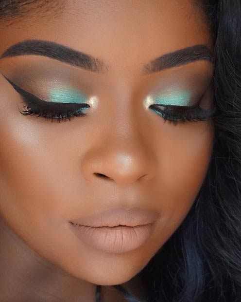 Teal Mint Smokey Eye Makeup for Dark Skin
