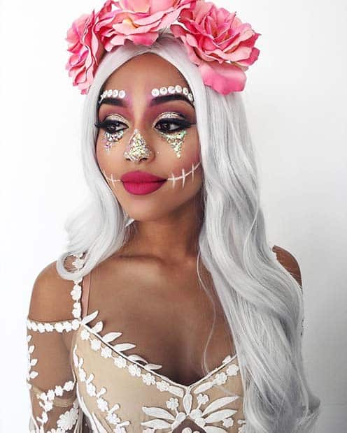 Sparkling Sugar Skull Makeup for Pretty Halloween Makeup Ideas
