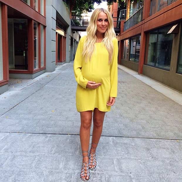 Long Sleeves Yellow Dress Pregnancy Outfit