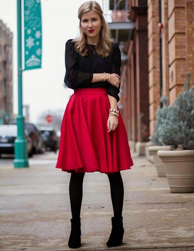 Red Midi Skirt Outfit