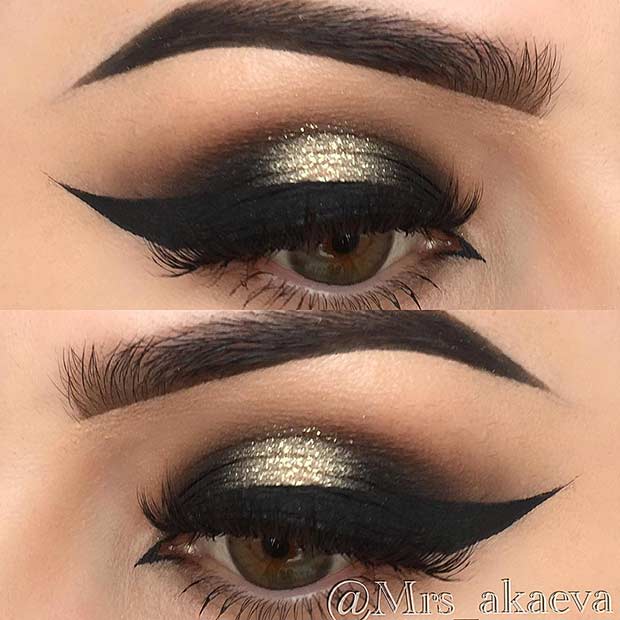 Black Smokey Eye with a Pop of Glitter