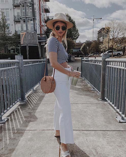 White Jeans and Striped Shirt Outfit