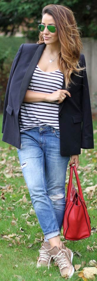 Navy Blazer Denim Jeans Outfit