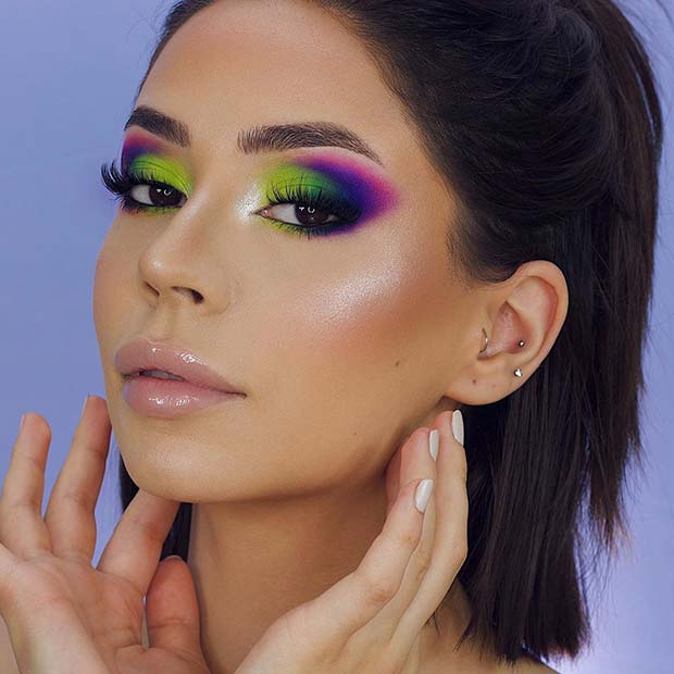 Neon Green Eyes with Blue and Purple