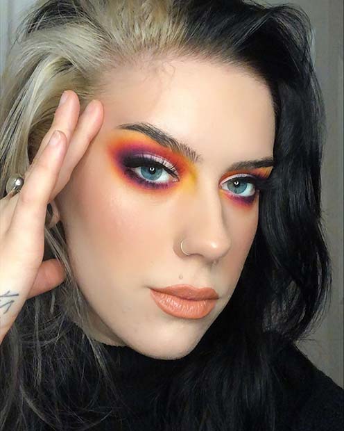 Neon Sunset Eye Makeup Idea