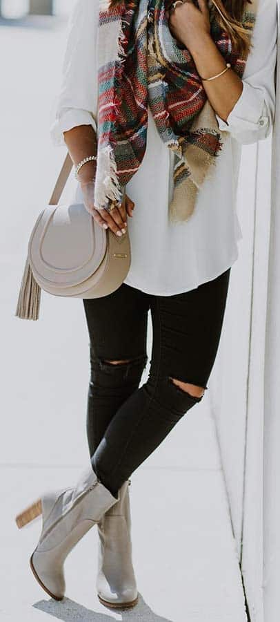 Tartan Scarf Fall Outfit Idea