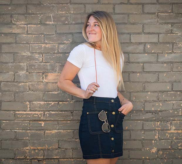 Denim Skirt and White T-shirt