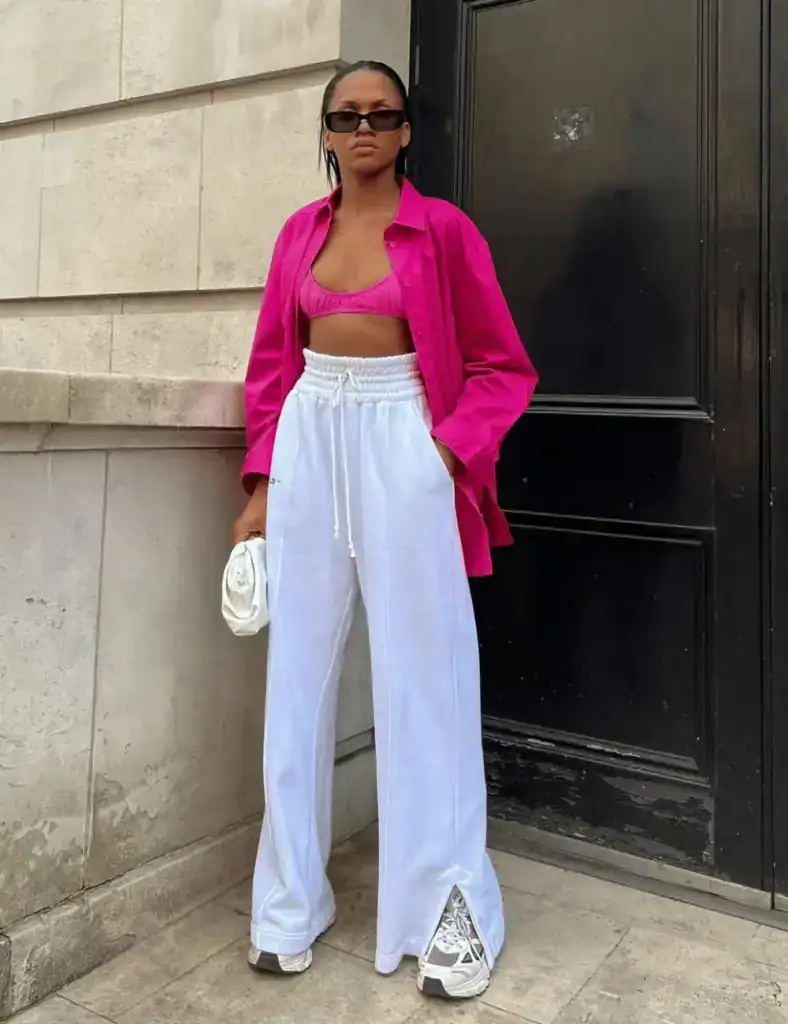 Pink and white casual outfit for women