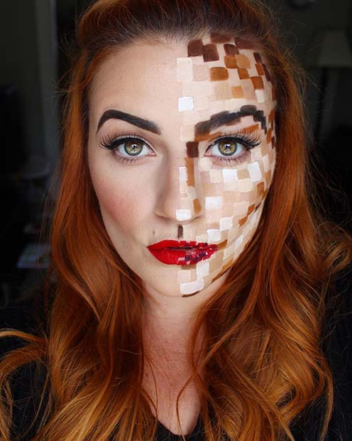 Pixelated Makeup Idea for Halloween
